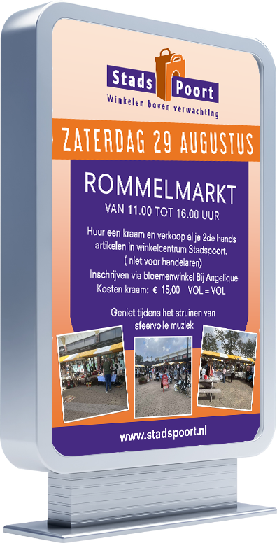 Rommelmarkt zaterdag 29 augustus 2026 Winkelcentrum de Stadspoort